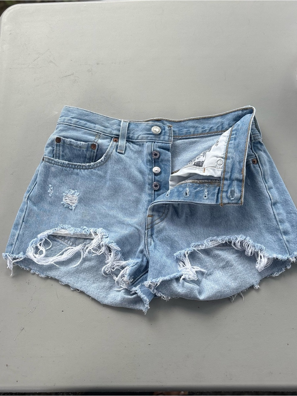 Levi's Light Blue Distressed High-Rise Denim Shorts - Picture 2 of 2